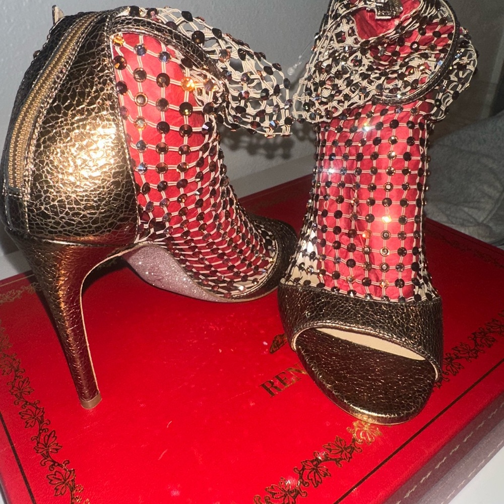 NWT Designer Heels Rene Caovilla Galaxia Bronze - Picture 3 of 12